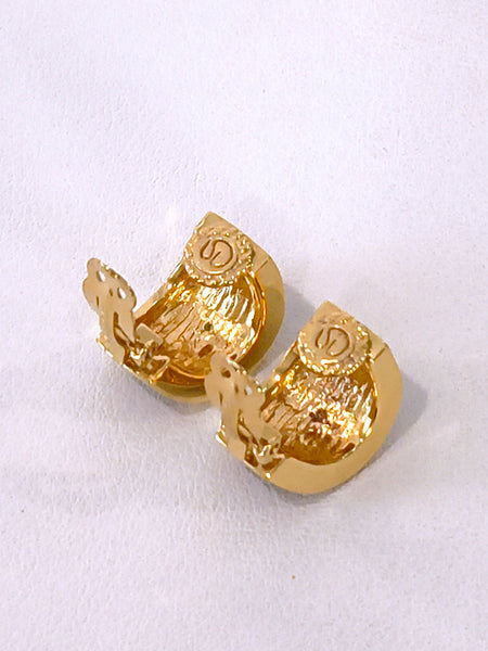 Vintage St John Black Gold & Crystal Half Hoop Clip On Earrings – P27