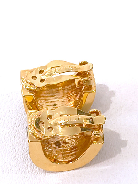Vintage St John Black Gold & Crystal Half Hoop Clip On Earrings – P27