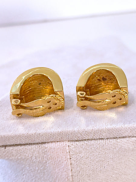 Vintage St John Black Gold & Crystal Half Hoop Clip On Earrings – P27