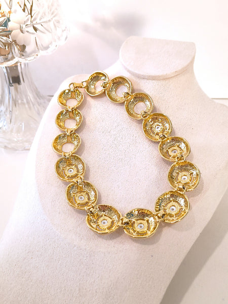Chunky Vintage 1980’s Gold Tone Faux Pearl Statement Necklace