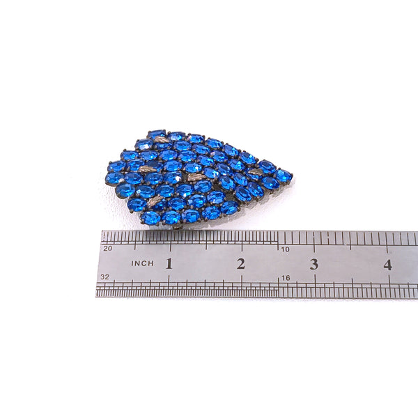 Art Deco Shield Brooch Pot Metal Open Back Blue Rhinestone Pin – P30