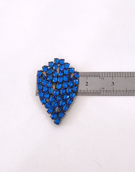 Art Deco Shield Brooch Pot Metal Open Back Blue Rhinestone Pin – P30
