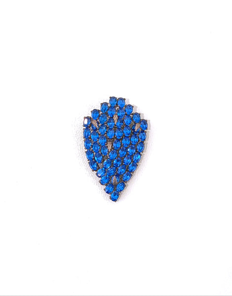 Art Deco Shield Brooch Pot Metal Open Back Blue Rhinestone Pin – P30