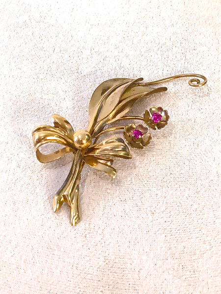 Vintage 1940’s A Regel 1/20 12K Gold Filled Floral Bow Brooch UV Glow Reactive Pin – P43