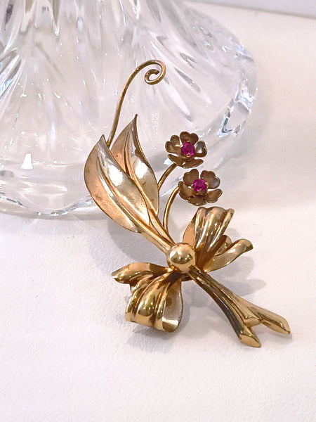 Vintage 1940’s A Regel 1/20 12K Gold Filled Floral Bow Brooch UV Glow Reactive Pin – P43