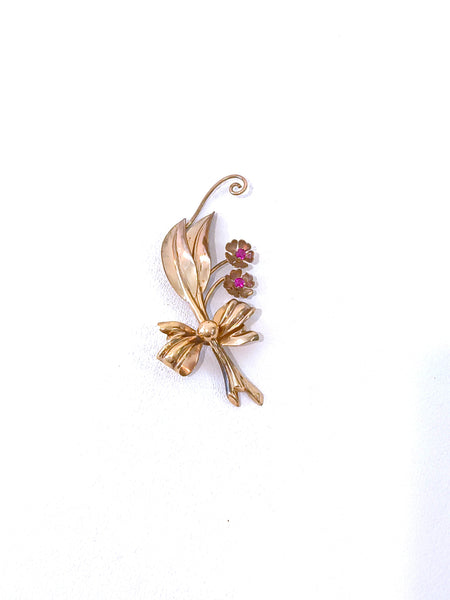 Vintage 1940’s A Regel 1/20 12K Gold Filled Floral Bow Brooch UV Glow Reactive Pin – P43