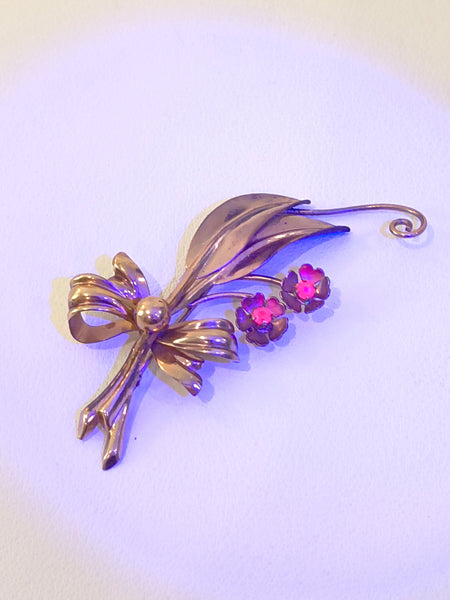Vintage 1940’s A Regel 1/20 12K Gold Filled Floral Bow Brooch UV Glow Reactive Pin – P43