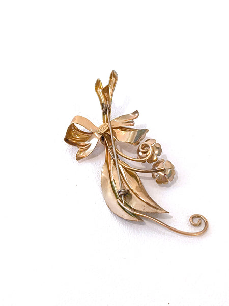 Vintage 1940’s A Regel 1/20 12K Gold Filled Floral Bow Brooch UV Glow Reactive Pin – P43