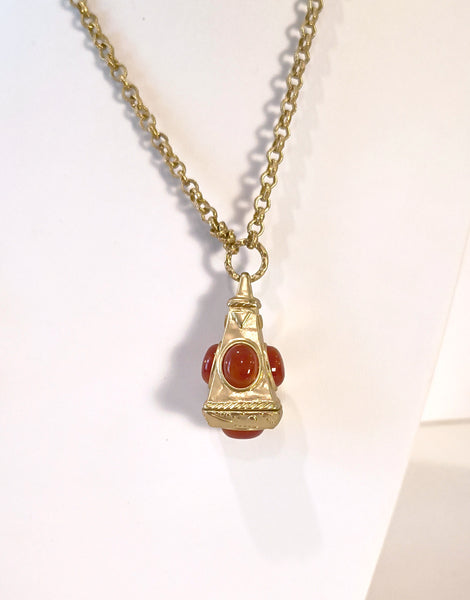 Chicos NWT Gold Tone Amulet Carnelian Pendant Necklace 36 Inch