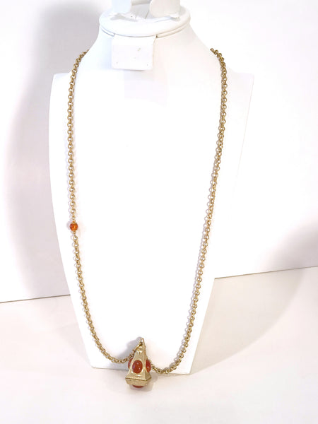 Chicos NWT Gold Tone Amulet Carnelian Pendant Necklace 36 Inch