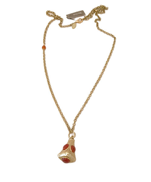 Chicos NWT Gold Tone Amulet Carnelian Pendant Necklace 36 Inch