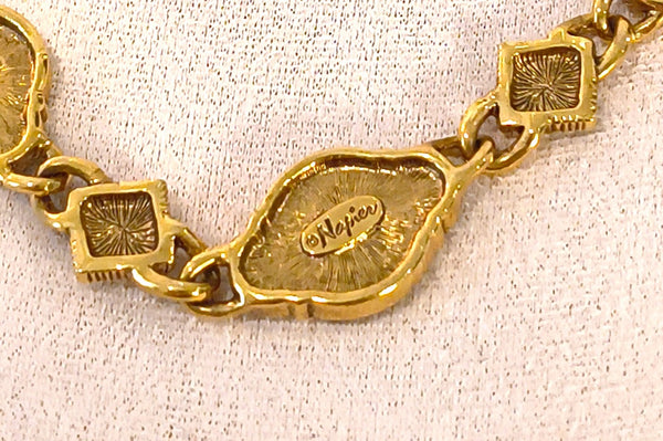 Vintage Napier Medallion Necklace Cursive Signed Collar Choker