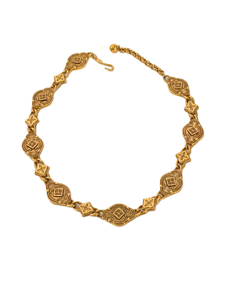 Vintage Napier Medallion Necklace Cursive Signed Collar Choker