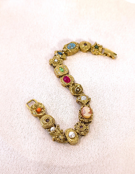 Vintage Gold Tone Slide Bracelet Uranium 7.25 Inch Victorian Revival