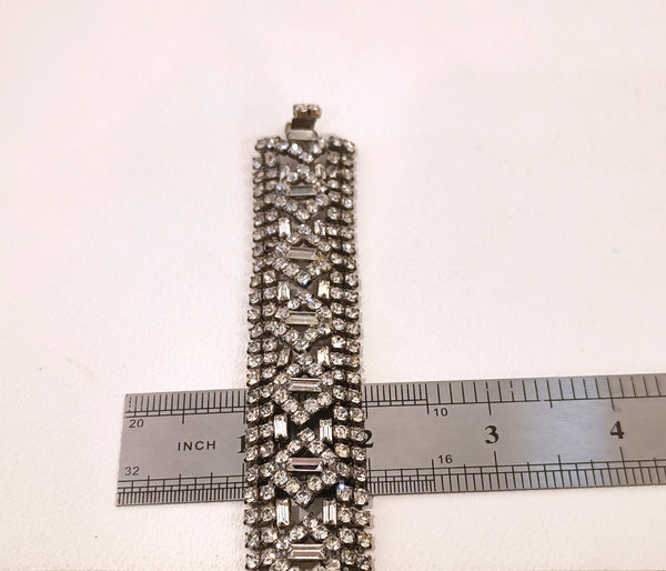 Vintage Bracelet Clear Prong Set Baguette Rhinestones