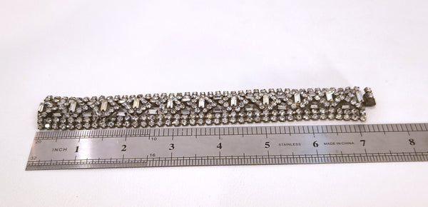 Vintage Bracelet Clear Prong Set Baguette Rhinestones
