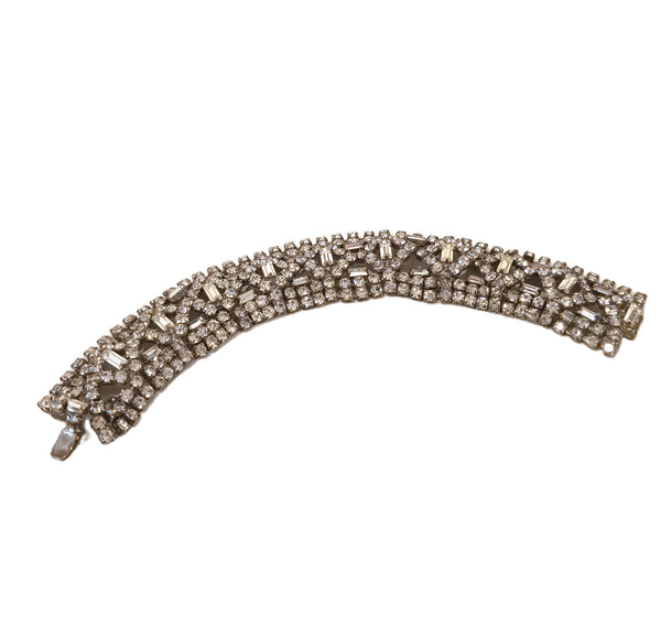 Vintage Bracelet Clear Prong Set Baguette Rhinestones