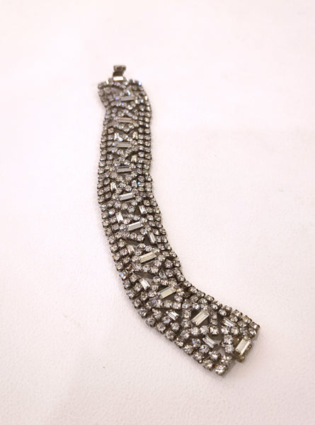 Vintage Bracelet Clear Prong Set Baguette Rhinestones