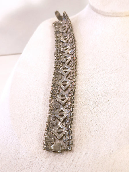 Vintage Bracelet Clear Prong Set Baguette Rhinestones