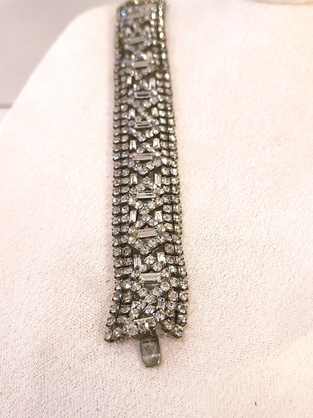 Vintage Bracelet Clear Prong Set Baguette Rhinestones