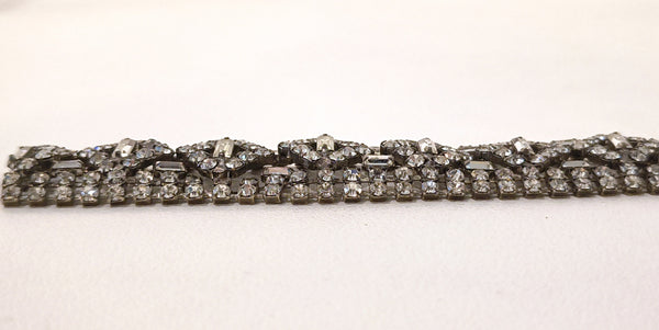 Vintage Bracelet Clear Prong Set Baguette Rhinestones