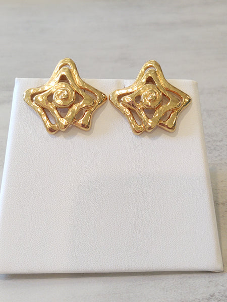 Vtg TRIFARI Stars Gold Tone Clip On Earrings Vintage Star