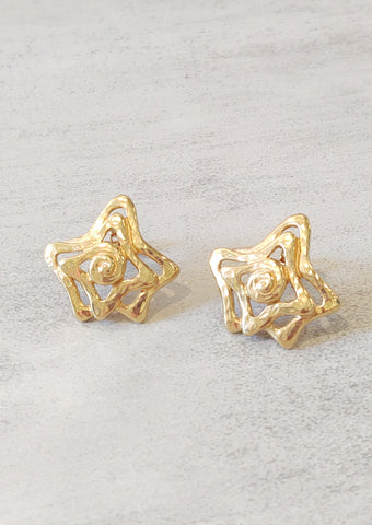 Vtg TRIFARI Stars Gold Tone Clip On Earrings Vintage Star