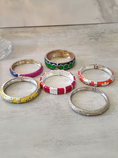 6 Pcs Vtg 80's Clamper Bracelets Enamel Fashion Bangles – PL2