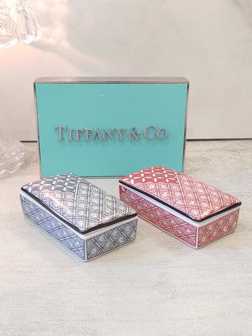 Tiffany & Co Trinket Box Porcelain Jewelry Red Blue – P128