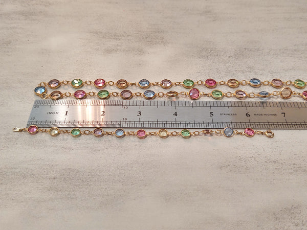 2 Pc Set Vintage Pastel Crystal Bezel Necklace & Bracelet - Lot P167