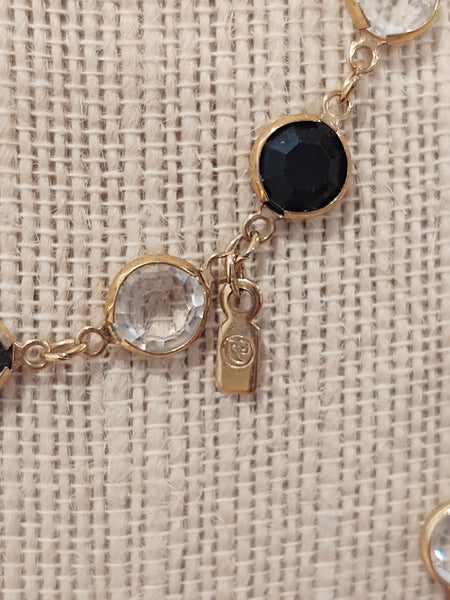 Vintage Swarovski Bezel Necklace Black & Clear Crystal Gold Tone - Lot P168