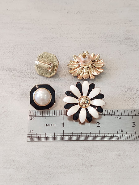2 Pair Vtg Earrings Daisy Flower & Pearl Jewelry – Lot P37