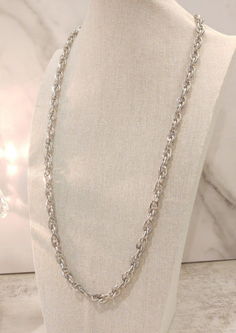 Classic Rope Chain Necklace Silver Tone 30”– P100