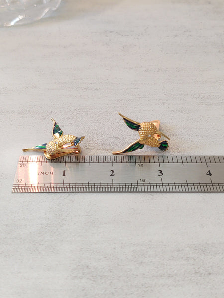 Vtg Hummingbird Enamel Gold Tone Clip On Earrings Bird Jewelry – Lot P28