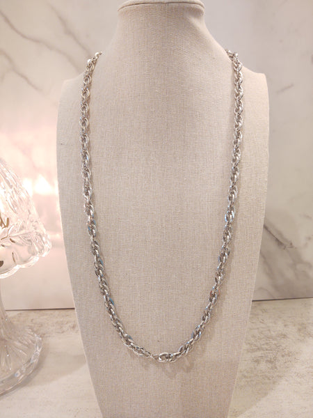 Classic Rope Chain Necklace Silver Tone 30”– P100