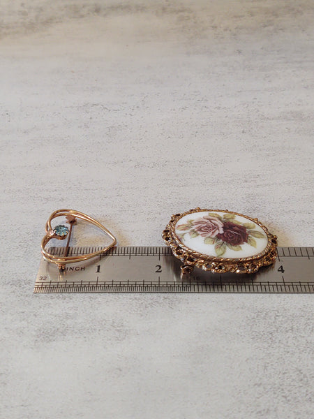 2 Pcs Vtg Brooches Heart Flowers Vintage Jewelry Wear Or Resell - Lot P57