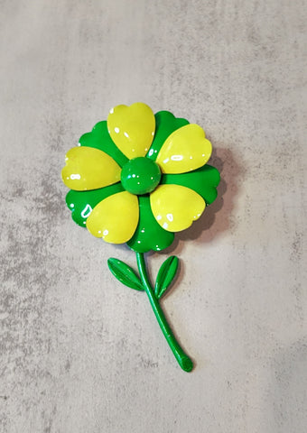 Green Yellow ENAMEL FLOWER Vintage Pin Brooch - Lot F8