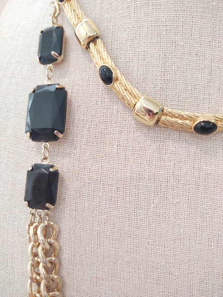 2 Pc Set Black & Gold Tone Necklaces – Lot P188