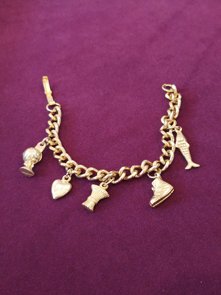 Vtg Charm Bracelet Gold Tone 6.5" – Lot P63