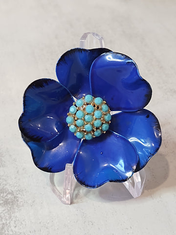 Blue ENAMEL FLOWER Vintage Pin Brooch Flower Power Collectable - Lot F13