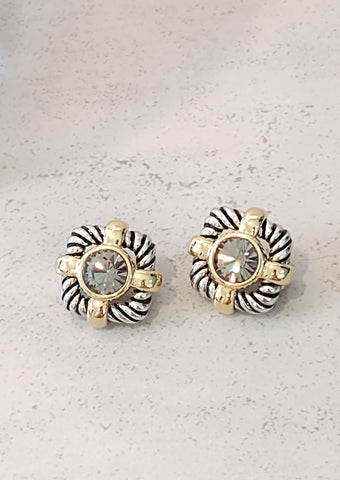 Cable Style Crystal Stud Clip On Earrings – Lot P36