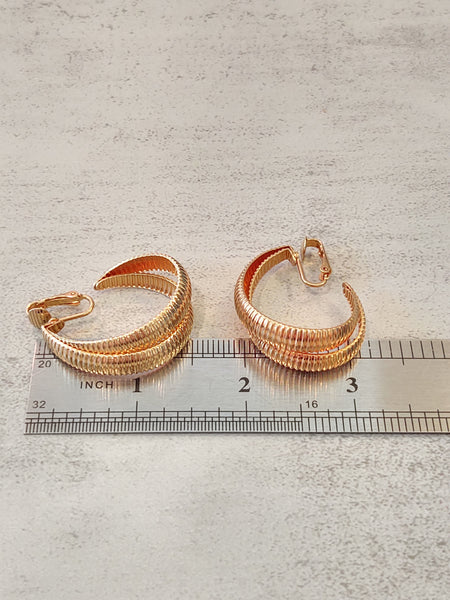 Large Double Hoop Clip On Earrings Gold Tone Fashion Jewelry – Lot P70