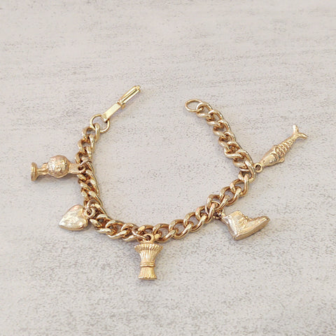 Vtg Charm Bracelet Gold Tone 6.5" – Lot P63