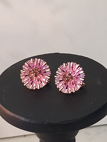 Pink Starburst Vtg Earrings Flower Clip On – Lot P46