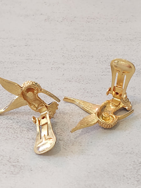 Vtg Hummingbird Enamel Gold Tone Clip On Earrings Bird Jewelry – Lot P28