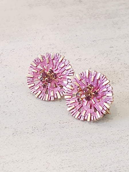 Pink Starburst Vtg Earrings Flower Clip On – Lot P46