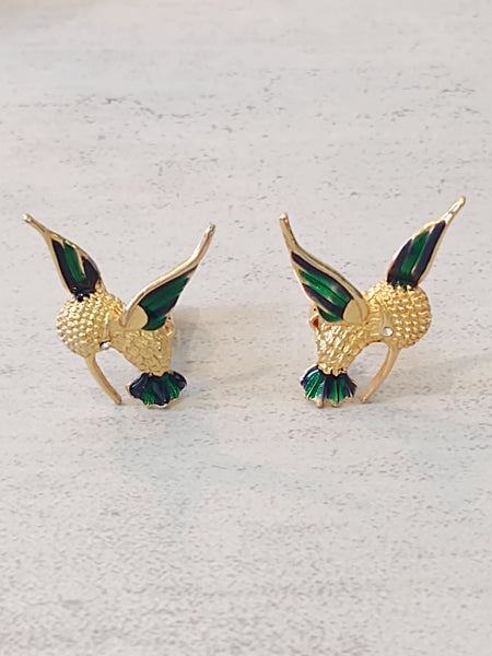 Vtg Hummingbird Enamel Gold Tone Clip On Earrings Bird Jewelry – Lot P28