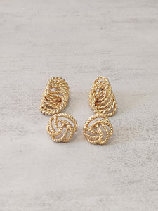 2 Pair Vtg Rope Design Pierced Earrings Gold Tone Jewelry – P32