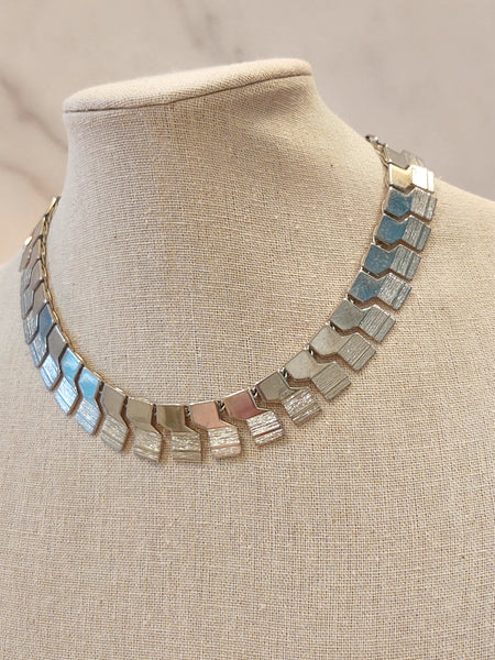 Vtg Necklace Silver Tone Cleopatra Collar Choker 15” – P91