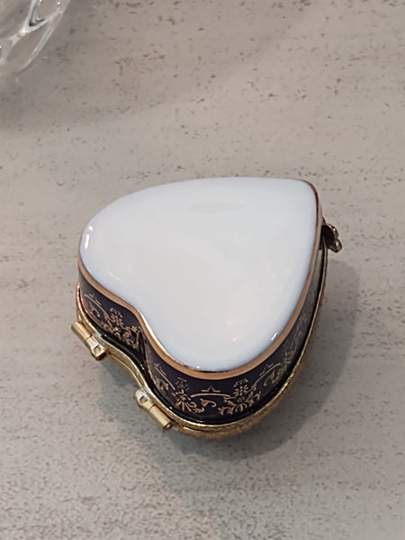 Heart Trinket Box Porcelain Jewelry Storage Blue & Gold - Lot P163